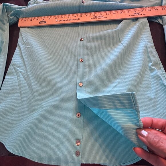 Kenneth Cole Reaction Slim Fit Mens Turquoise Striped Shirt Size 15.5 34-35 - Picture 10 of 12